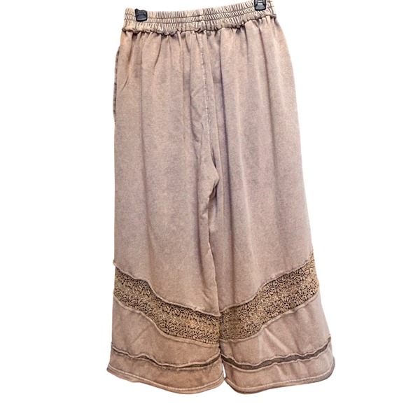 Oli & Hali Mineral Wash Wide Leg Lace Crochet Boho Pants Tan DS7090 L - Picture 5 of 10